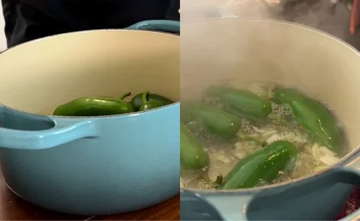 Boil the Jalapeños and Onion